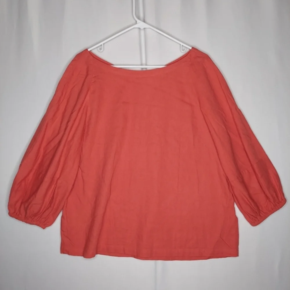 Loft‎ Linen Blend Top Women Large Pink Elastic 3/4 Bishop Sleeve Minimalist Boho